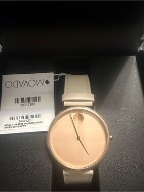 Movado Rose Gold Dial Cream Leather Strap Watch